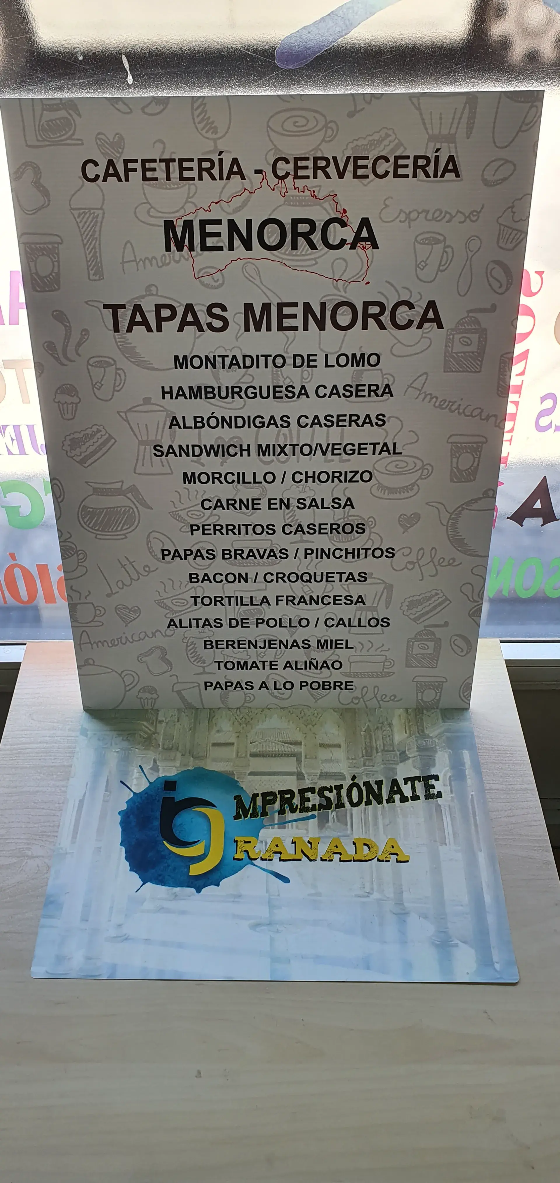 Menú Impreso realizado por Impresionarte Granada